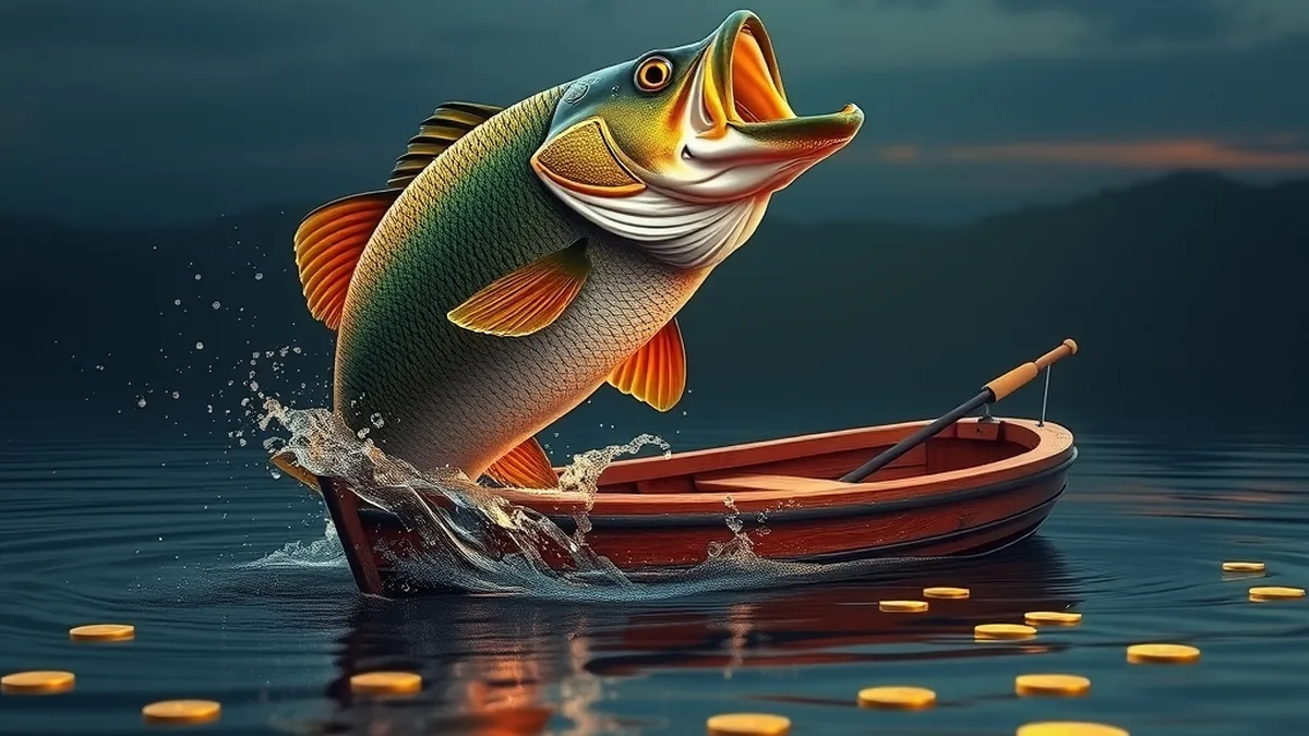 Bass leaping from a lake beside a fishing boat for Big Bass Bonanza