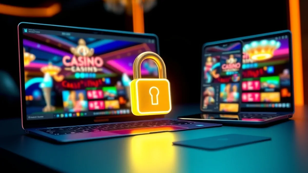 FatBet Casino login on laptop and phone with a glowing padlock